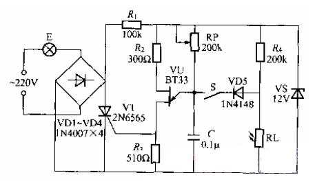 单向晶闸管控制的调光灯电路图