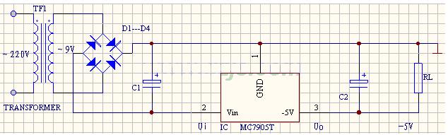 输出-5V直流电压的稳压电源电路图