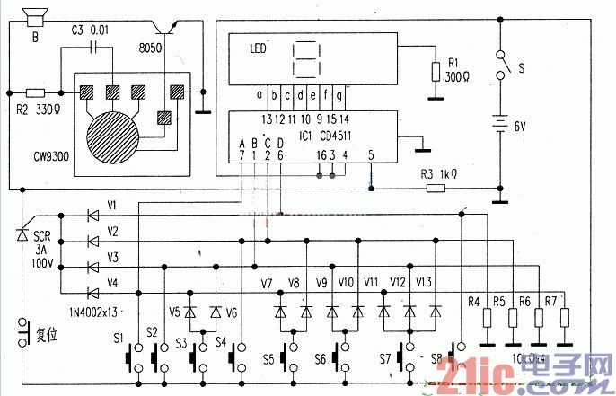 八路数显抢答器设计电路图