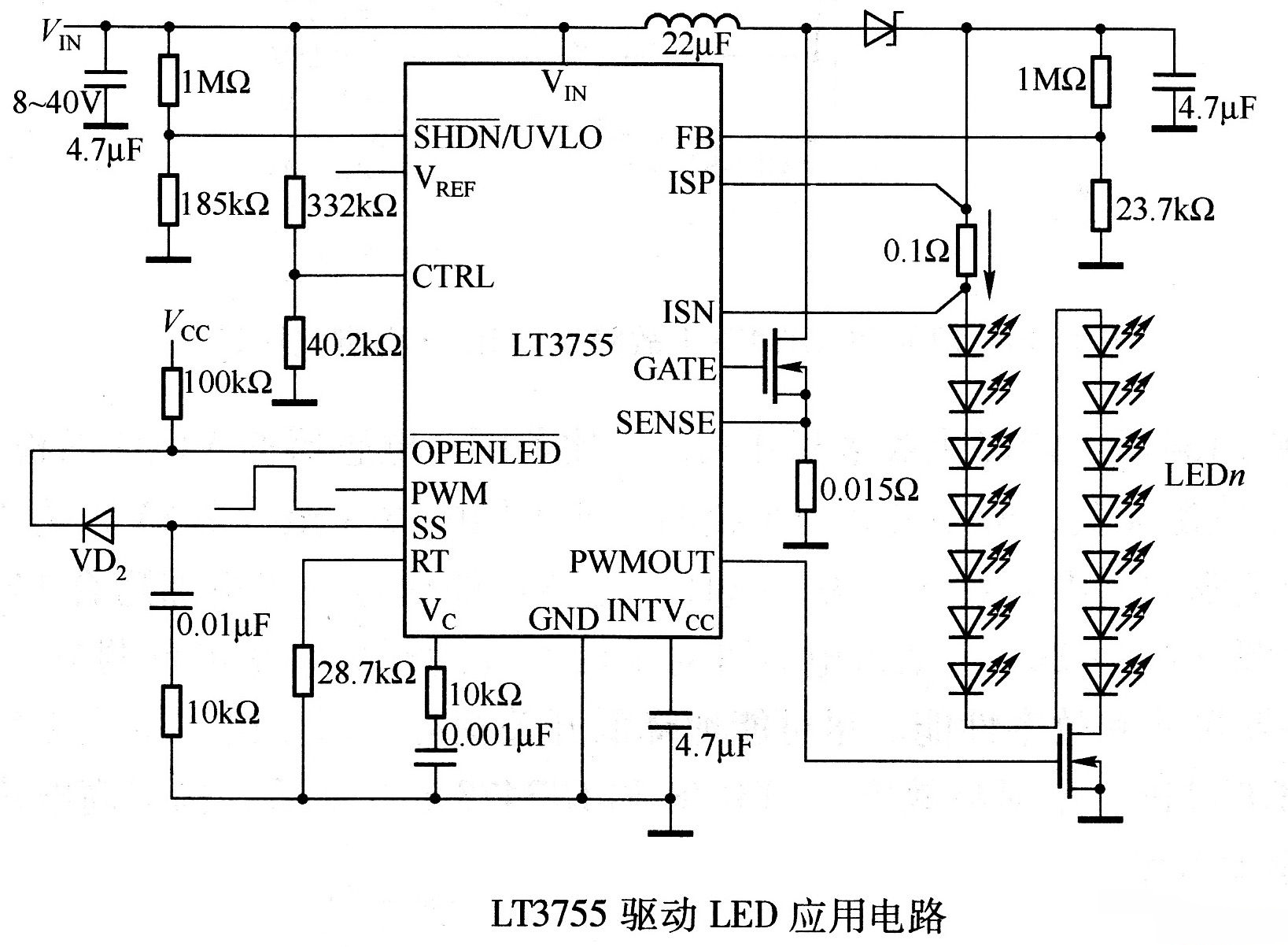 LT3755驱动LED应用电路图