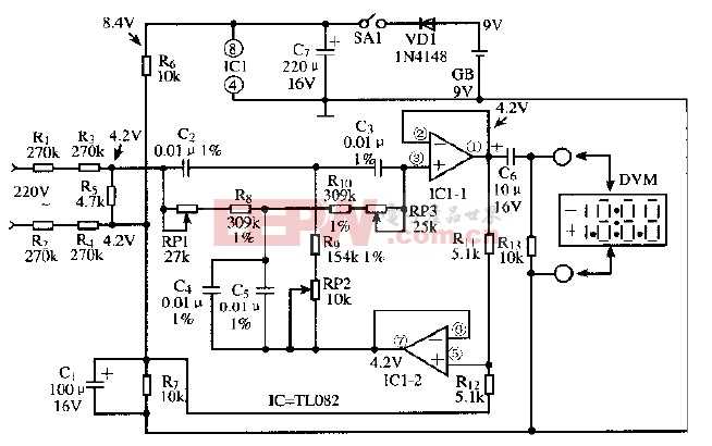 基于TL082芯片的市电谐波测量电路