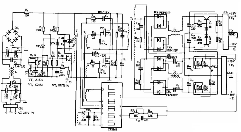 采用CF8865专用模块的开关电源电路图