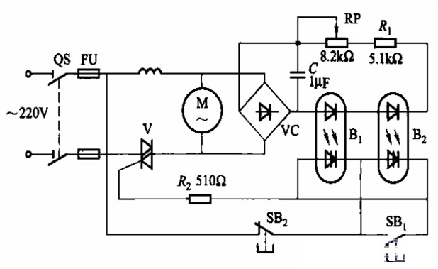 光电耦合器构成的异步电机保护电路