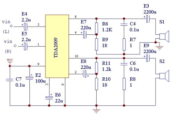 基于TDA2009的高保真功放电路图