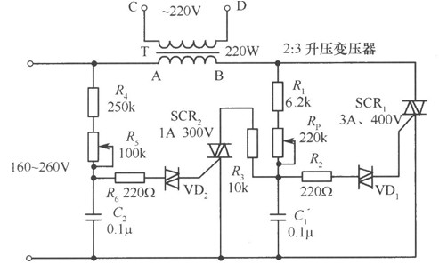 双向可控硅构成的交流稳压器电路图