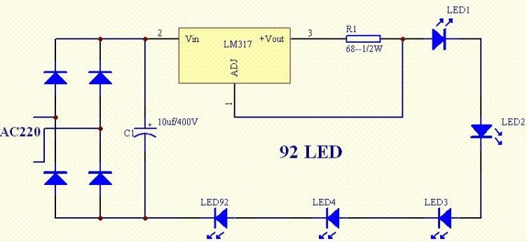 利用LM317的LED恒流源电路图