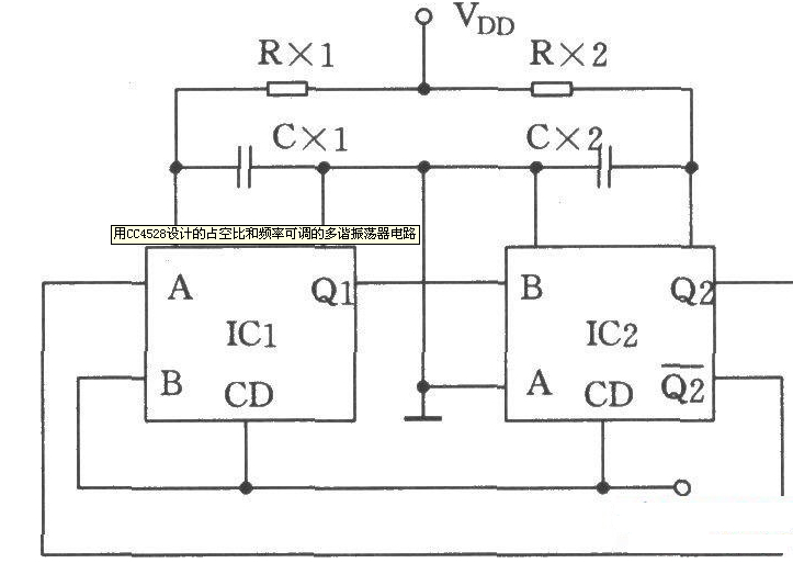 一款CC4528的双单稳态触发器设计多谐振荡器电路图