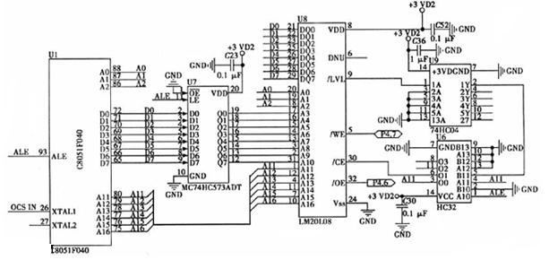 一款C8051FC40的单片机控制FRAM的原理图