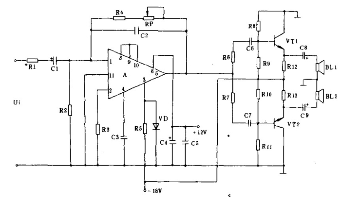 同相音频放大器原理图