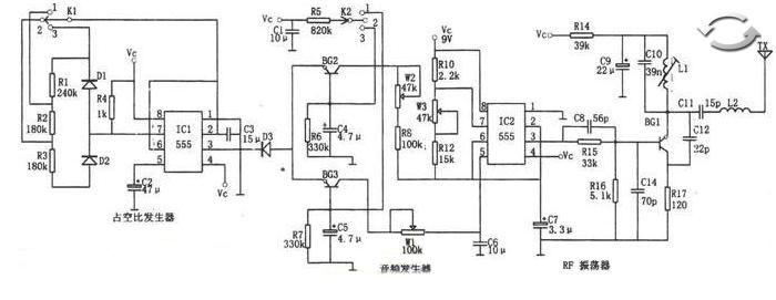 用NE555和LM909制作的多功能遥控电路图