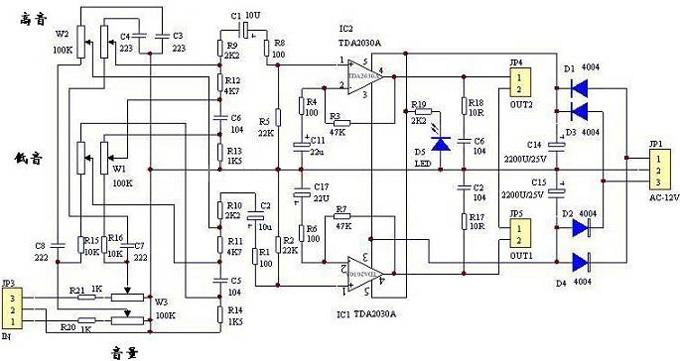 TDA2030A低音炮电路图