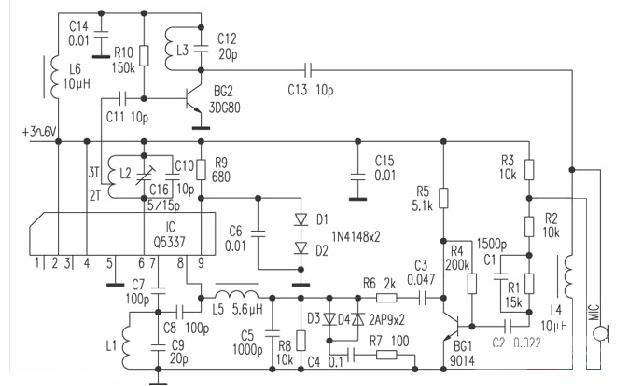 Q5337的无线调频话筒制作电路图