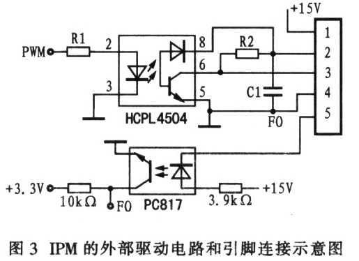 IPM的外部驱动电路和引脚连接示意图