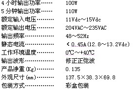 车用逆变器技术参数