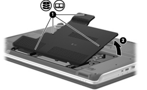 提起硬盘驱动器盖，使其脱离笔记本计算机 (2）