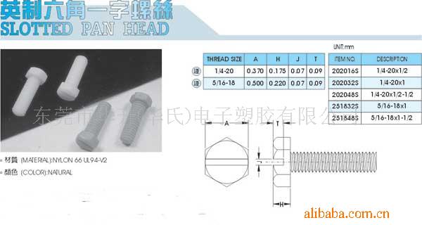 供应英制六角一字塑胶螺丝