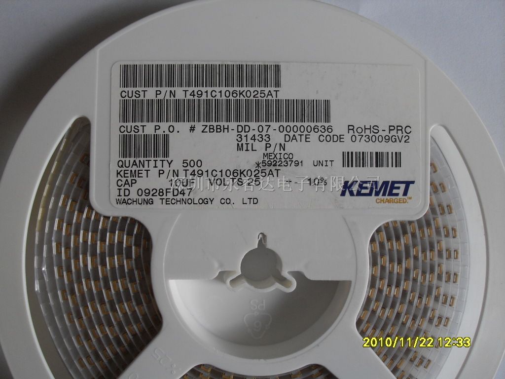 供应KEMET钽电容/T491C106K025AT