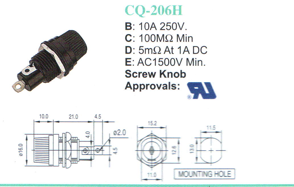 供应CQ-206H(R3-12) 保险丝座