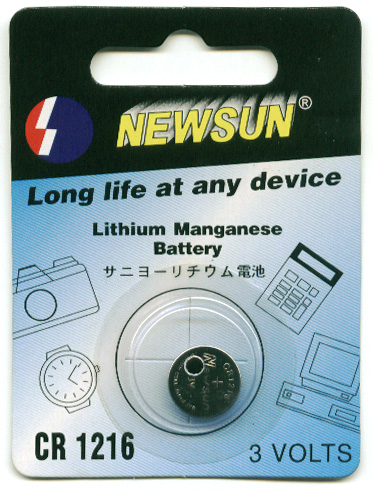 供应CR1216-1B NEWSUN品牌3V单只装挂卡扣式电池